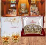 International Gift Laxmi Ganesh Sarswati with Velvet Box (Gold with 2 Jyot)