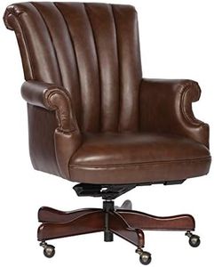 Hekman Furniture Executive Leather Office Chair - Genuine Brown Leather Coffee Wood Finish Base Pneumatic Lift Knee Tilt Mechanism Rolling Casters Ergonomic Comfort for Home or Office