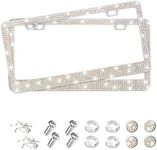 2Pack Bling Car License Plate Frame for Women Girls, Sparkly Cute Diamond Car License Plate Frame, Rhinestone Stainless Steel License Plate Cover with Screw Caps, Universal for Most Cars (AB Color)