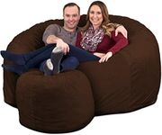 ULTIMATE SACK 6ft Bean Bag Chair & Footstool, Oversize Bean Bag Chair for Adults, Comfy Chair Bean Bag Couch Lounge Sofa Loveseat Furniture | Brown Suede