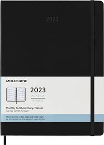 Moleskine 2023 Monthly Planner, 12 Month Diary, Monthly Calendar with Hardcover, XL Size 19 x 25 cm, Colour Black