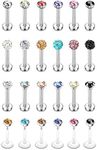 Suprsparkle 24 Pcs 16G Hypoallergenic Stainless Steel Labret Lip Monroe Medusa Stud Piercing For Women Men 3mm Cubic Zirconia Forward Helix Earrings Cartilage Tragus Piercing 6mm 8mm, Metal, cubic-zirconia