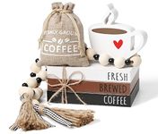 6 PCS Coffee Bar Decor Mini Coffee Bar Accessories Coffee Bar Sign Coffee Tiered Tray Decor Coffee Wooden Book Stacks Rustic Farmhouse Coffee Table Sign