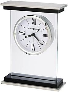 Howard Miller Bryant Tabletop Alarm Clock – Modern Desk Clock with Silent Sweep Seconds Luminous Hands Roman Numeral Markers & Bracket Style Design Satin Finish for Home Office & Desktop Decor