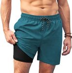 COOFANDY Mens Swim Trunks 5 inch Inseam Quick Dry Board Shorts European Bathing Suits Swimwear with Pockets Blue-Green XL