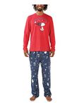 Nite Nite Munki Munki Men's Ls Tee and Pant Jersey Pj Set, Snoopy Snow Days, Medium