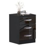 Amazon Brand - Movian Rectangular High Gloss Nightstand & Chest Of Drawers, 3 Drawers With Metal Handles and Anti-Bowing Drawer Support, Wood, Black, 36 cm D x 40 cm W x 56 cm H