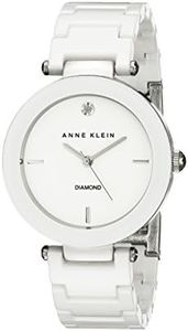 Anne Klein Women's AK/1019WTWT Diamond-Accented Watch with Ceramic Bracelet