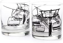 Black Lantern Whiskey Glasses - Unique Themed Cocktail & Everyday Use Drinking Glasses, Perfect for Outdoor Enthusiasts & Nature Lover (Set of Two 11oz Glasses) Mountain Decor Ski Lift Design