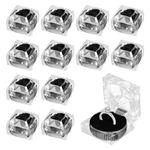 U-Vathing 12Pcs Clear Crystal Ring Gift Boxes,Plastic Earrings Studs Jewelry Storage Boxes Display Organizer Case with Foam Insert,Acrylic Ring Box Holder for Wedding Valentine's Day (Square-Black)