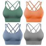 Evercute Cross Back Sport Bras Padded Strappy Criss Cross Cropped Bras for Yoga Workout Fitness Low Impact, Orange Blue Gray Dark Green 4 Pack, Small