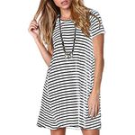 Ancapelion Women's Casual Striped T Shirt Dresses Short Sleeve Loose Mini Tunic Dress for Women
