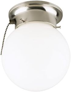 Westinghouse 6720800 One-Light Flush-Mount Interior Ceiling Fixture with Pull Chain, Brushed Nickel Finish with White Glass Globe,