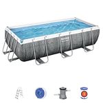 Bestway Power Steel Above Ground Pool, with Filter and Ladder, Grey Rattan Print, 13.3 ft