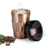 Travel Mug with Concealed Carry Handle, Leakproof Insulated Coffee Cup, Hot&Cold Drinks/Tea Metal Texture Vacuum Insulation Stainless Steel Bottle for Car, Outdoor, Office, School - 400ml (Gold)