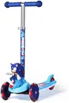 Sonic The Hedgehog 3D Kick Scooter for Kids, Self-Balancing 3 Wheeled Light Up Scooter with Extra Wide Anti-Slip Deck, Rear Brake, Lean to Steer, Lightweight Design, for Kids 3 and up, 75 LB Limit