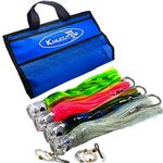 SET of 4 Pusher style Marlin / Tuna Mahi Dolphin Durado Wahoo Trolling skirt Lures rigged and bag included tuna 11 inch big game trolling lure