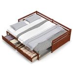 KOMFOTT Wood Daybed with Trundle, Extendable Twin to King Daybed Frame with 2 Storage Drawers, Space Saving Dual-use Sofa Daybed for Bedroom, Living Room, Guest Room, No Box Spring Required (Walnut)