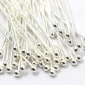 Tacool Real 925 Sterling Silver Head Pins for Gemstone Jewelry Making Beads (Silver, 1.5x20mm)