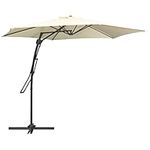 Outsunny 9.6ft Cantilever Patio Umbrella with Easy Lever, Offset Umbrella with Crank Handle, Cross Base, 6 Metal Ribs, 360° Rotating Outdoor Sun Shade for Garden, Deck, Cream White