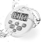 dretec Digital Timer Kitchen Timer Water Proof Shower Timer Shower Clock Bathroom Magnetic Backing, White, Officially Tested in Japan (1 Starter Lithium Battery Included) Countdown Timer