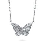 BERRICLE Rhodium Plated Sterling Silver Cubic Zirconia Butterfly Fashion Pendant Necklace