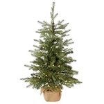 National Tree Company Pre-Lit 'Feel Real' Artificial Mini Christmas Tree, Green, Nordic Spruce, White Lights, Includes Burlap Bag Base, 3 Feet