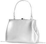 OYOANGLE Women's Kiss Lock Top Handle Solid Evening Bag Chain Shoulder Strap Glamorous Clutch Purses Silver One-Size