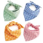 Dog Bandanas - 4PCS Soft Washable Dog Kerchief Red Brown Pink Yellow Grey Square Plaid Scarf Adjustable Accessories for Small Medium Large Dog Puppy Cat Pet (Polka Dot)