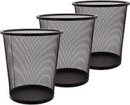 AHUNTTER 3Pack Waste Paper Bin 12L Office Bin Metal Waste Basket Bin Small Mesh Trash Can Rubbish Bin for Bedrooms Bathrooms Office Home Kitchens Supplies, 24 X 26cm Black Circular