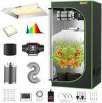 IPOW Grow Tent Kit Complete System 2x2 ft LED Grow Light Dimmable Full Spectrum Indoor Grow Tent Kit 24"x24"x55" Hydroponics Grow Tent with 4 Inch Ventilation Kit