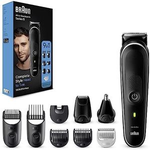 BraunREGOLABARBA STYLING KIT, Tagliacapelli Uomo, Rasoio Elettrico Barba e Capelli, 9-In-1 per Barba, Capelli, Naso e Orecchie, 100 Minuti Di Utilizzo, MGK5410 Nero