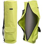 TJC Portable Yoga Mat Bag with Storage Pockets and Adjustable Shoulder Strap Yoga Mat Carry Luggage Bag Made of 100% Polyester Durable Lightweight Side Washable Travel Size 70x20x1 Cm - Green