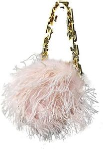 LVCOMEFF Women Ostrich Feather Mini Handbag Purse with Big Gold Chain for Party Fluffy Plush Luxurious (light pink)