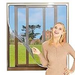 NeatiEase Adjustable DIY Magnetic Fly Screen Window Max 60x 80 cm with Full Frame Magnetic Strip Easy Installation Fits Any Size Smaller Insect Mesh Mosquito Net for Windows (White Frame Grey Net)