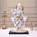 CraftVatika Krishna Playing Flute Standing Idol Statue, Marble Dust Krishana Sculpture for Temple Puja Home, Home Decoration Items (9.5 x 5.9 x 15 Inches)