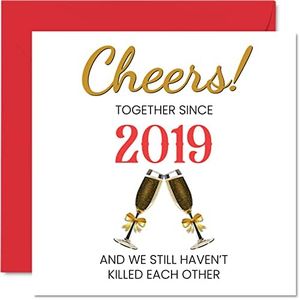 Funny Wood Anniversary Card for Husband Wife - Together Since 2019 - Happy 5th Wedding Anniversary Cards for Partner, I Love You Gifts, 145mm x 145mm Greeting Cards for Fifth Anniversaries