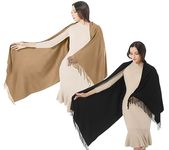 2 Pack Women's Scarf Pashmina Shawls and Wraps for Evening Dress Wedding Bridesmaid Bridal Winter Warm Large Soft Silky Scarves Gfit for Women Black and Camel