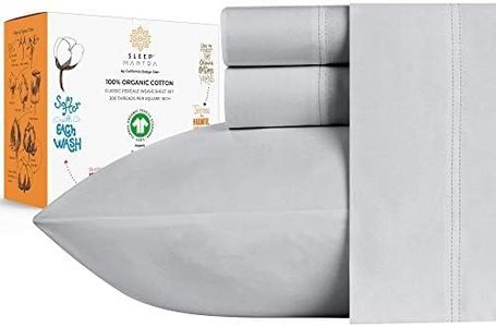 100% Organic Cotton Sheets - Crisp and Cooling Percale Weave, 4 Piece Bedding Set, Deep Pocket with All-Around Elastic (Full, Light Grey)