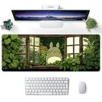 ProbTis Japanese Kawaii Mouse Pad, Green Mouse Pad, XL Anime Gaming Aesthetic Mouse Pad, Non-Slip Rubber Base, Cute Extended Desk Accessories for Home Office, 31.5”x11.8” (Plant)…