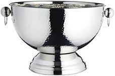 BarCraft Hammered Stainless Steel Champagne Bucket, Beer, Drinks and Wine Cooler, 37x25cm, Gift Tagged, Silver