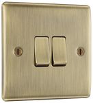 BG Electrical Double Wall Light Switch, 2 Way, Raised and Slim Profile, Round Edges, Nexus Metal, Antique Brass, 20A, 16AX, NAB42