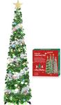 HMASYO 5FT Pop Up Christmas Tree with Timer 50 Lights, Tinsel Christmas Tree, Collapsible Artificial Pencil Tree Xmas Decoration for Indoor Home Apartment Porch Party, Easy Assembly