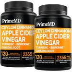 5-in-1 Ceylon Cinnamon with Turmeric Supplements (2355mg) - Cinnamon Capsules with Apple Cider Vinegar and Panax Ginseng - Cinnamon Supplements with Bioperine - (120 count, Pack of 2)