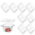 Chris.W 8 PCS Polycarbonate Hotel Pan Lids with Handle, 1/6 Size Food Pan Lid, Clear Plastic Steam Table Pan Lid, Polycarbonate Universal Handled Food Pan Lid for Restaurant Hotel