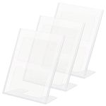 Kurtzy 3 Pack A4 Clear Plastic Sign Holder - Slanted Portrait Plastic Display Holders - Table Top Restaurant Menu, Office Desk Cards, Ad Poster, Leaflet, Flyer, Paper Holder & Photo Frame Stand