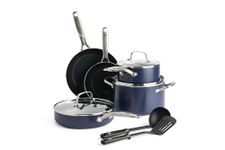 Blue Diamond Pan CC001602-001 Toxin Free Ceramic Nonstick Cookware Set (Blue) 10pc