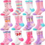 Welwoos Baby Girls Toddlers Grips Socks Kids Non Slip/Anti Skid Funny Crazy Cartoon Animal Cotton Crew Grippers Socks 12 Pairs Gifts Stocking Stuffers for Girls(Unicorn,3-5 Y)