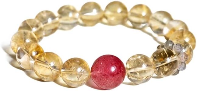 ANNIE WU Natural Citrine and Strawberry Quartz Bracelet, 11-11.4mm Round Bead Stretch Gemstone Bracelet for Women, Healing Crystal Jewelry Gift