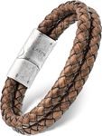 RTZN® Brown Leather Bracelet for Men – Premium Artisan Handcrafted Mens Leather Bracelet – Multi-Stand Mens Bracelet Leather Collection | Beaded Tiger Eye, Silver Chain, and Braided Brown Leather,